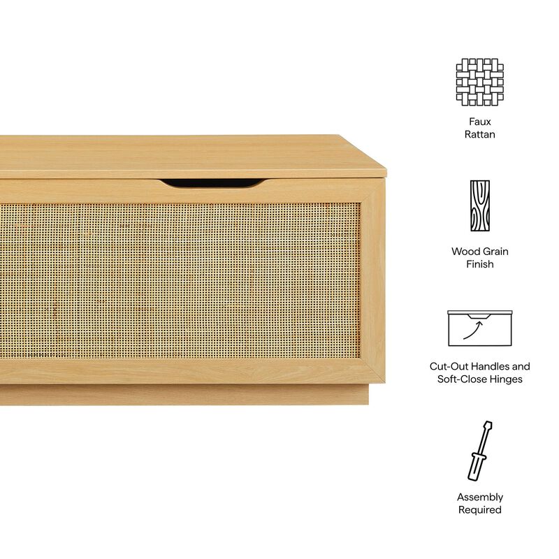Modway Soma Rattan Storage Bench in Oak &ndash; Faux Cane Flip-Top Low Profile Storage Ottoman for Bedroom, Entryway, or Living Room image number 3