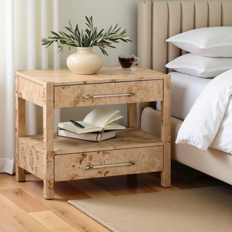 Starlight Canyon Home Handmade Acacia Wood Night Stand With  2 Drawers In Light Brown Burl Finish