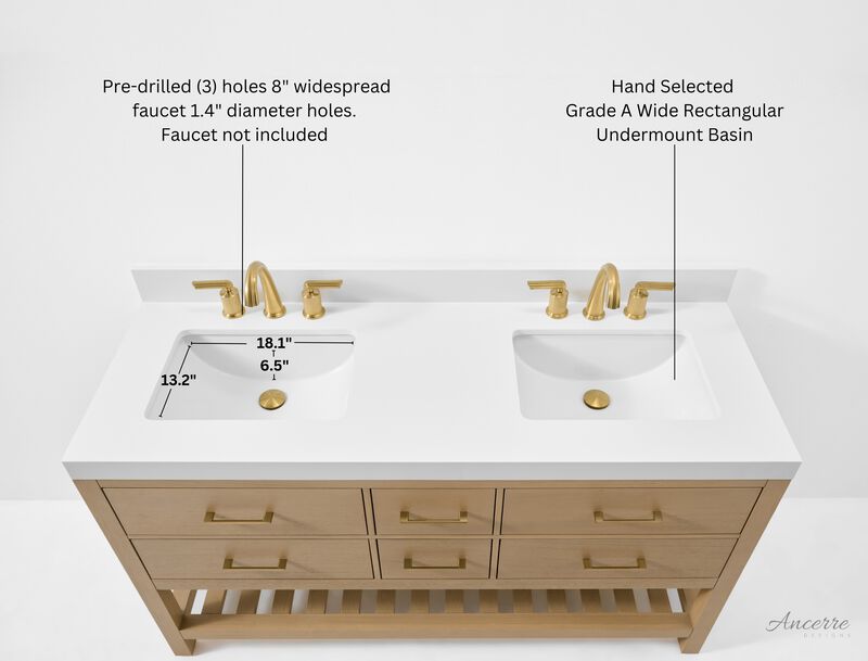 Elizabeth 60 in. Bath Vanity Set in Oak Finish with White Quartz Vanity Top and White Undermount Basin