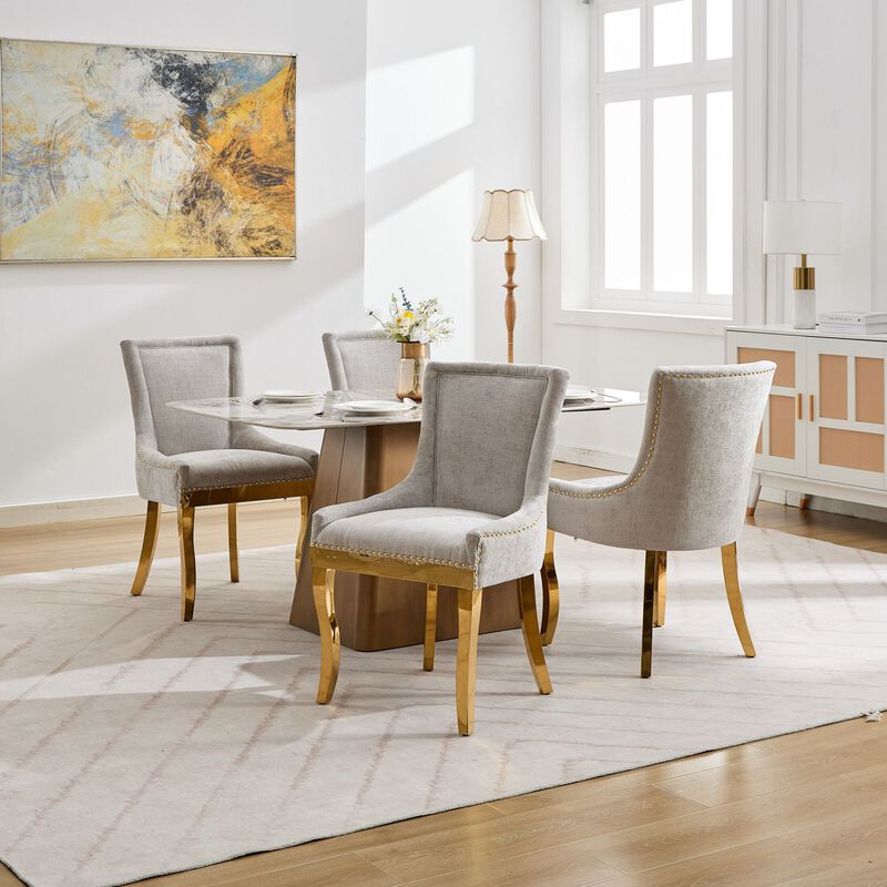 Whisen 2-Piece 24inch Chenille Dining Chairs, Gold Plated Legs One-Piece Upholstered American Design for Kitchen Dining Room image number 2