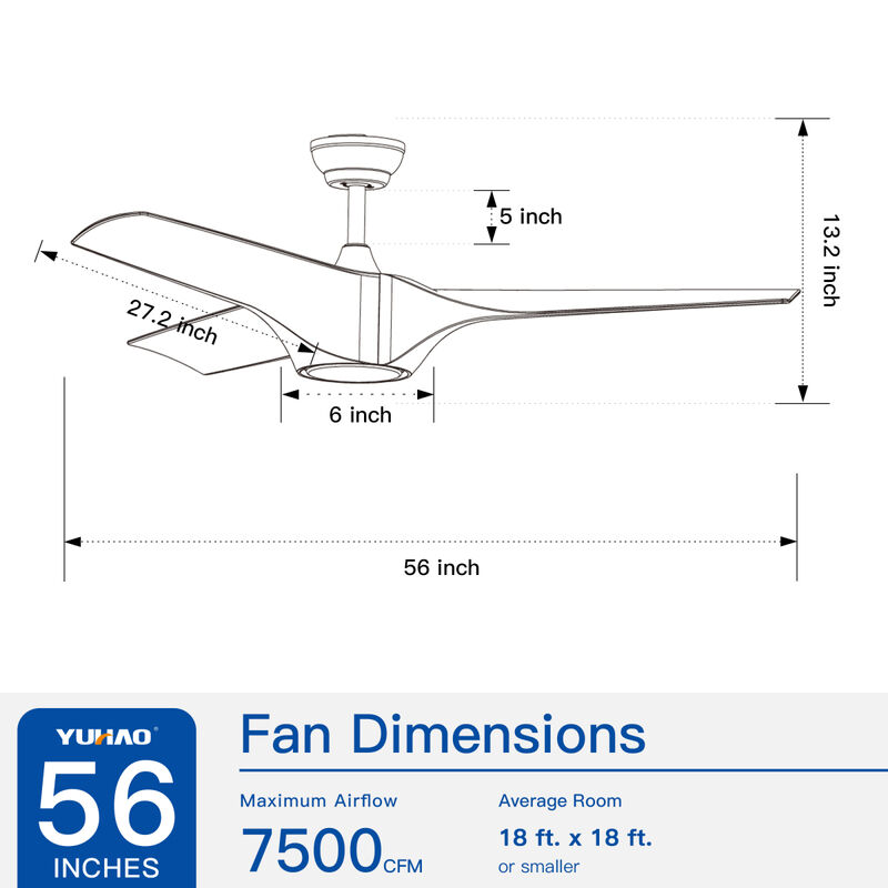 56 In.Integrated LED Ceiling Fan with Brown Wood Grain ABS Blade
