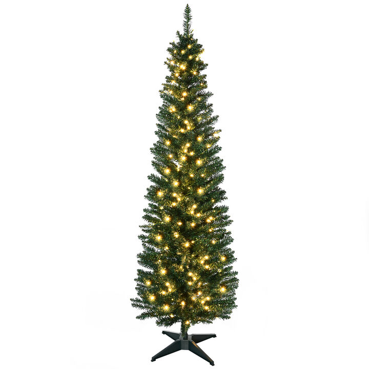 BreeBe 6' Pre-Lit Slim Noble Fir Artificial Christmas Tree with 200 LED Lights