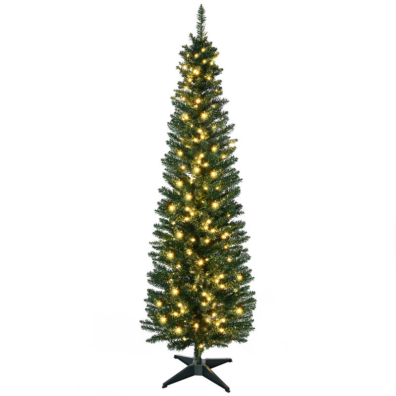 BreeBe 6' Pre-Lit Slim Noble Fir Artificial Christmas Tree with 200 LED Lights image number 0