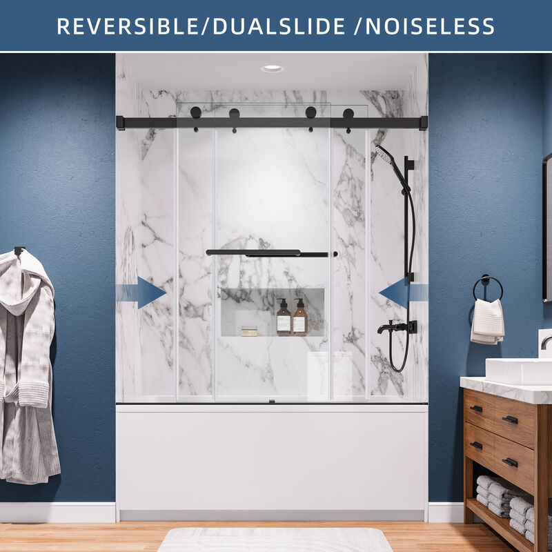 60x60 Shower Door with Assembly Template, Frameless Design and Silent Rollers