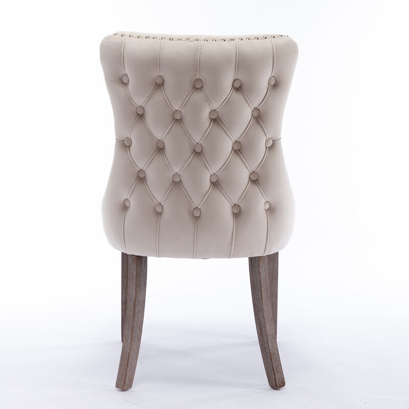 Streamdale 2 Beige Wingback Dining Chairs with Nailhead Trim & Wood Legs