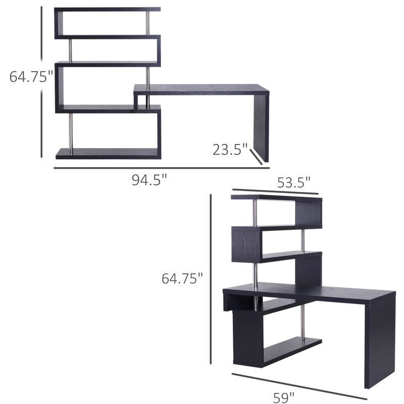 Multifunctional Workspace: 94" L-Shaped Rotating Desk with Display Shelves image number 2