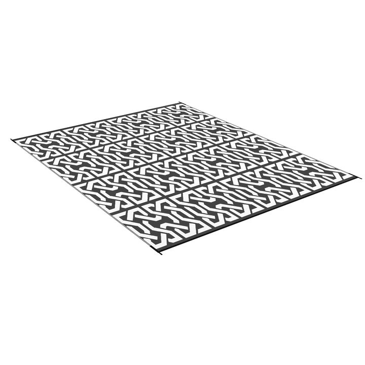 Outsunny Outdoor Rug w/ Carry Bag, 8' x 10' Plastic Straw Rug, Black White