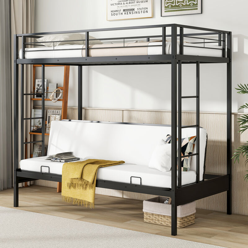 Over Futon Bunk Bed with 2 Ladders and Safety Guardrails