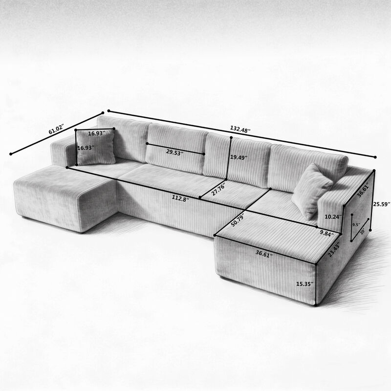 Sudvir 132" U-Shaped Modular Sectional Sofa image number 5