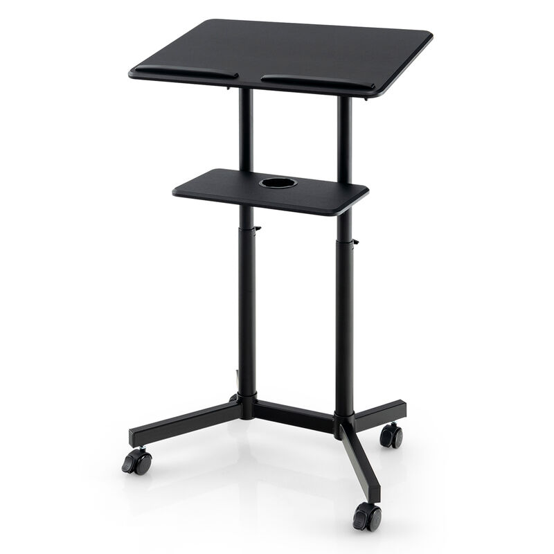 Mobile Lectern Podium Height-adjustable Rolling Laptop Cart with Tilting Top Storage Tray image number 4