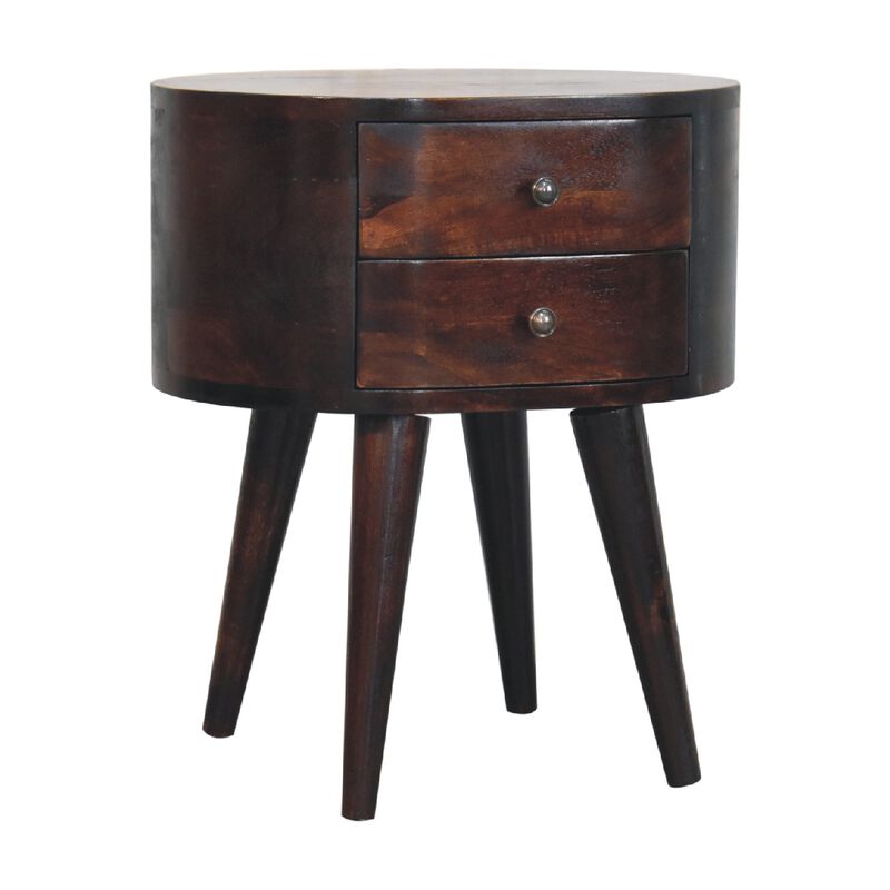 Light Walnut Solid Wood 2 Drawers Rounded NightStand
