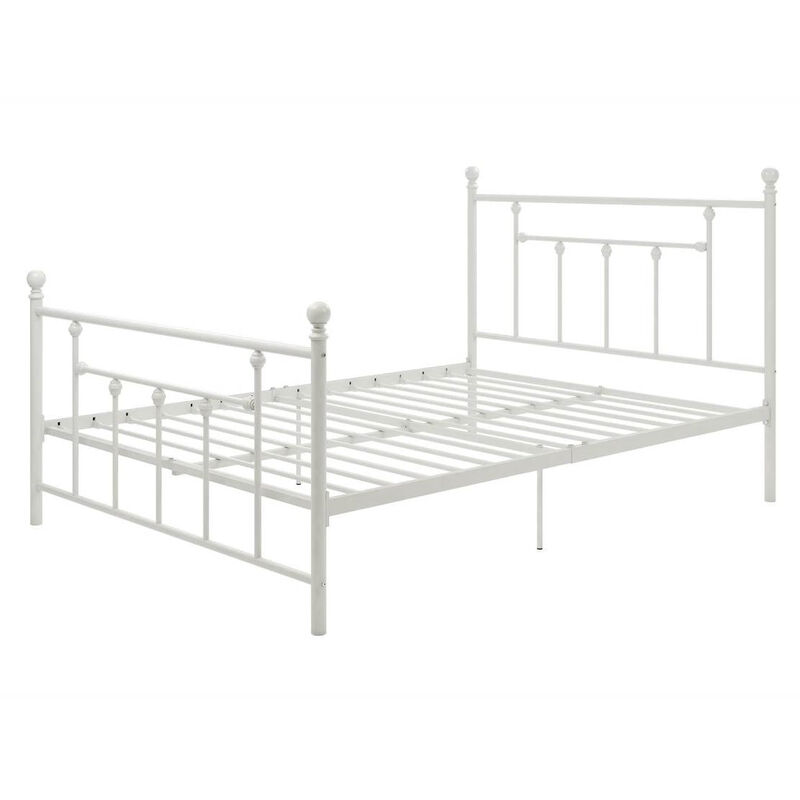 QuikFurn Full White Metal Platform Bed Frame with Headboard and Footboard