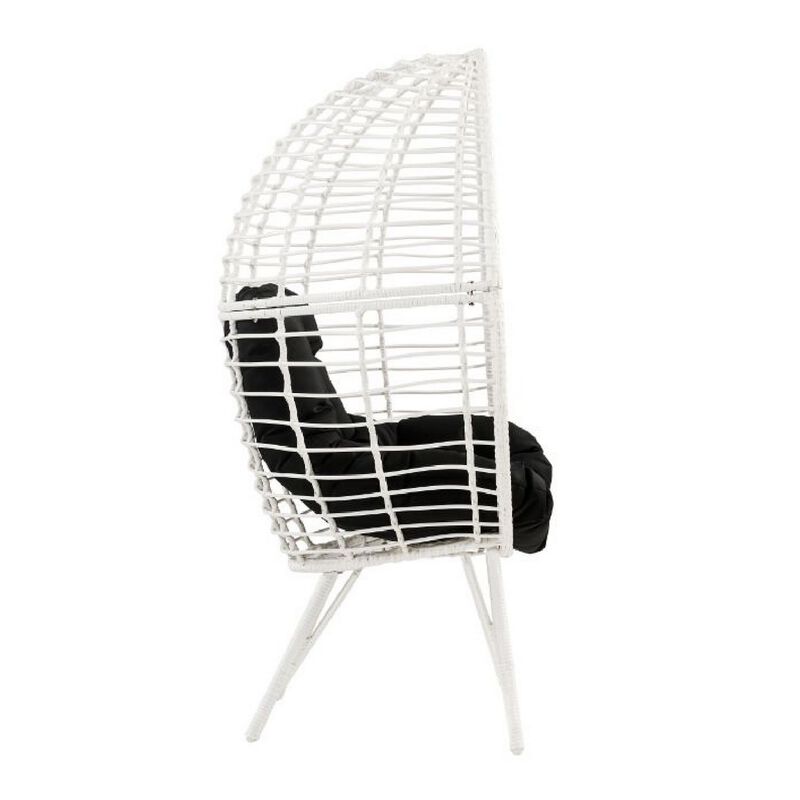 Wicker Patio Lounge Chair with Angled Metal Legs, White - Benzara