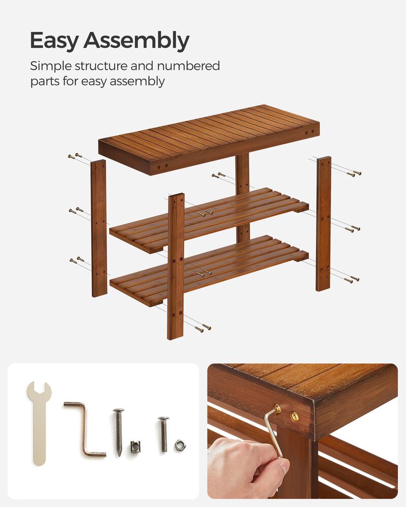 3 Tier Shoe Rack Bench Wicker Style Entryway Storage Seat image number 3