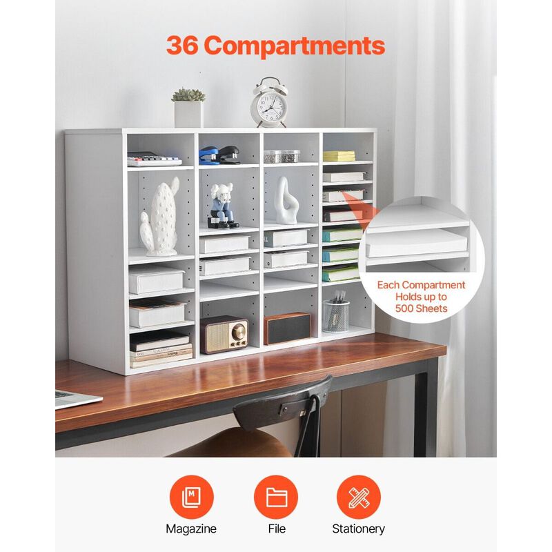 Wooden Literature Organizer with Adjustable Shelves, 36 Slot Mailbox for Office & Classroom image number 4