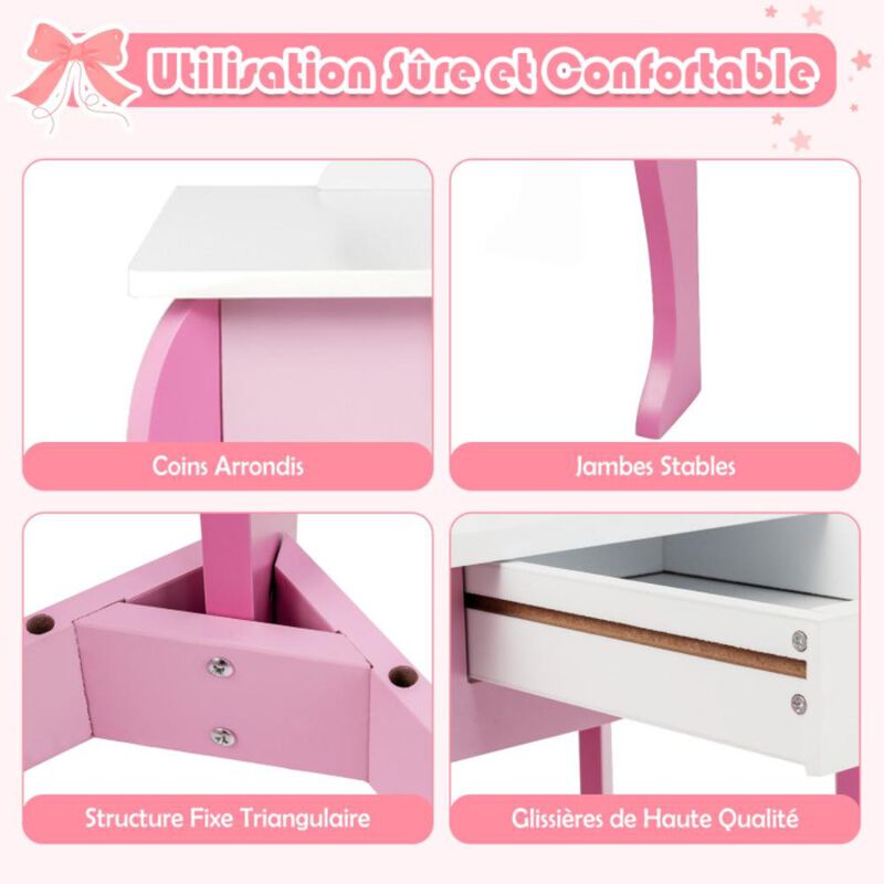 Hivvago Kids Vanity Set Makeup Dressing Table and Chair Set with Mirror and Drawer