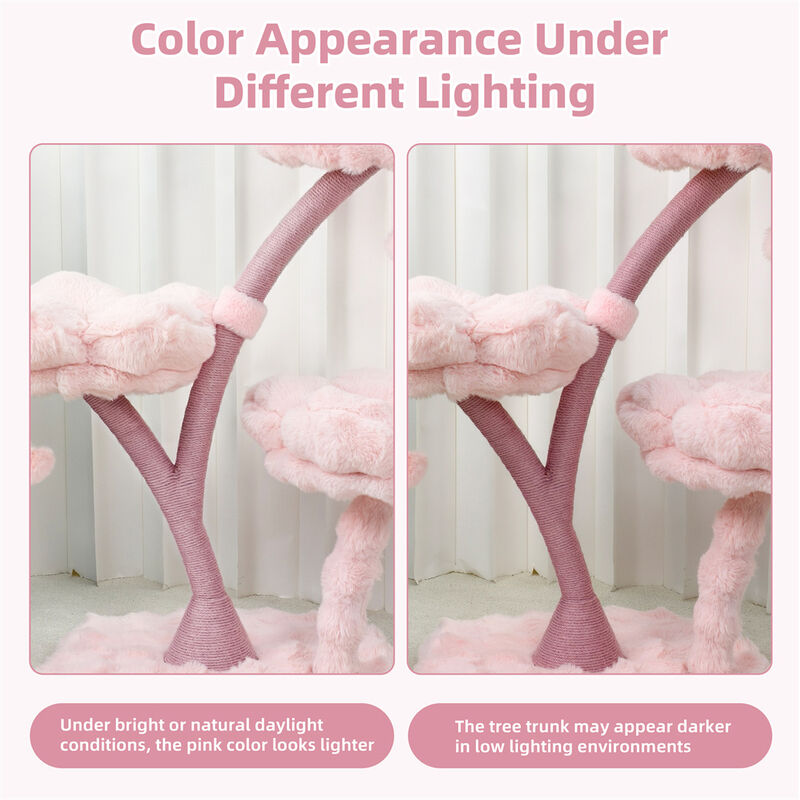 3-Tier Flower Cat Tree Pink Modern Cat Tower 41" Height Scratching Post Activity image number 8
