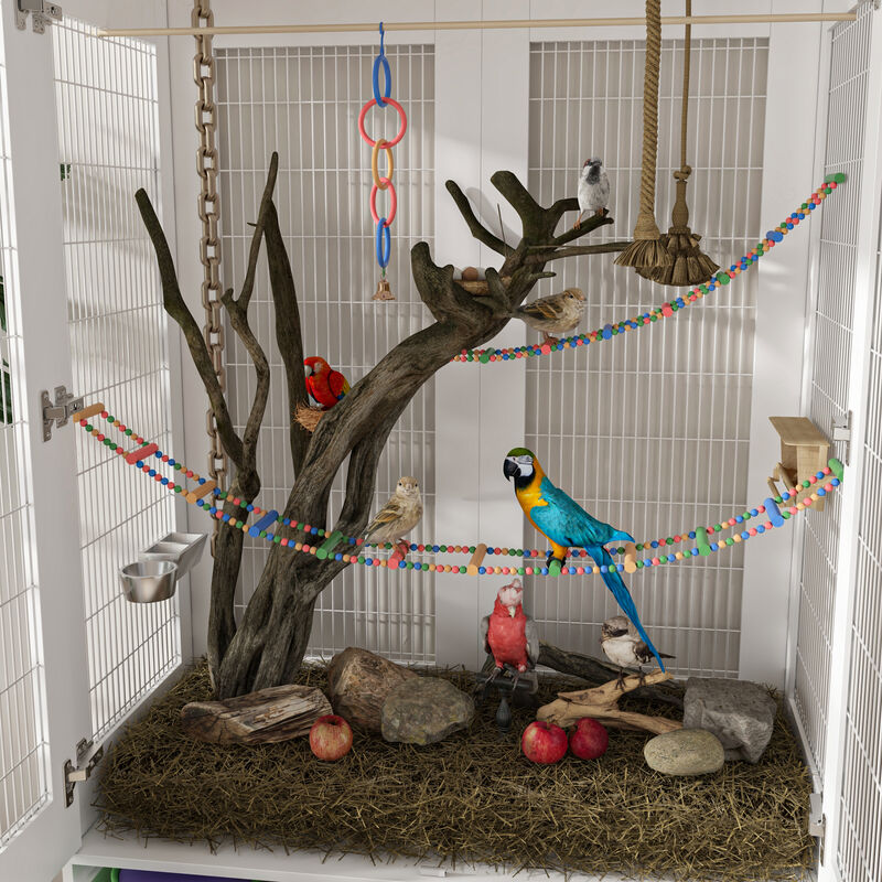 FUFU&GAGA White Storage Cabinet with 15mm PB, 18mm Wire Mesh Frame, and Melamine Finish, (37.9" L x 19" W x 46" H), White