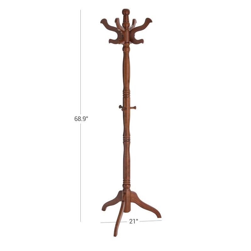 Hivvago Classic Traditional Solid Wood Coat Rack in Walnut Finish