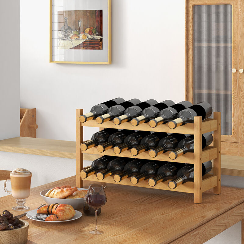 3-Tier Wicker Freestanding Countertop Wine Bottle Organizer
