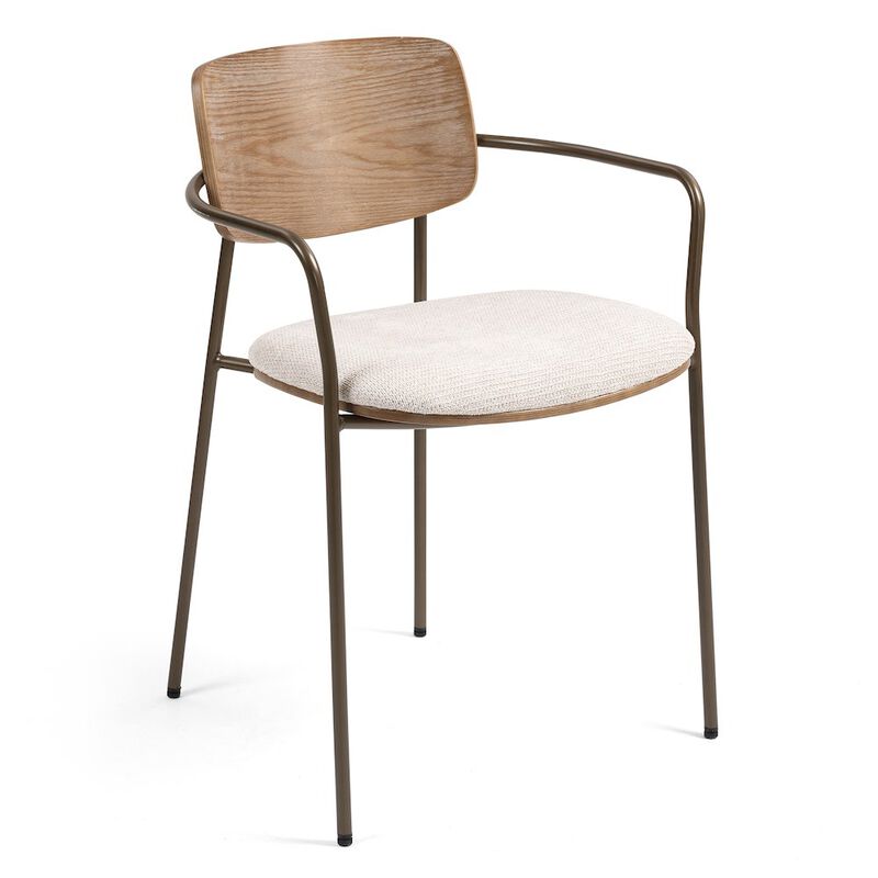 Glamour Home Set of 2 Beige Washed Woven Fabric Dining Chair Natural Wood Back