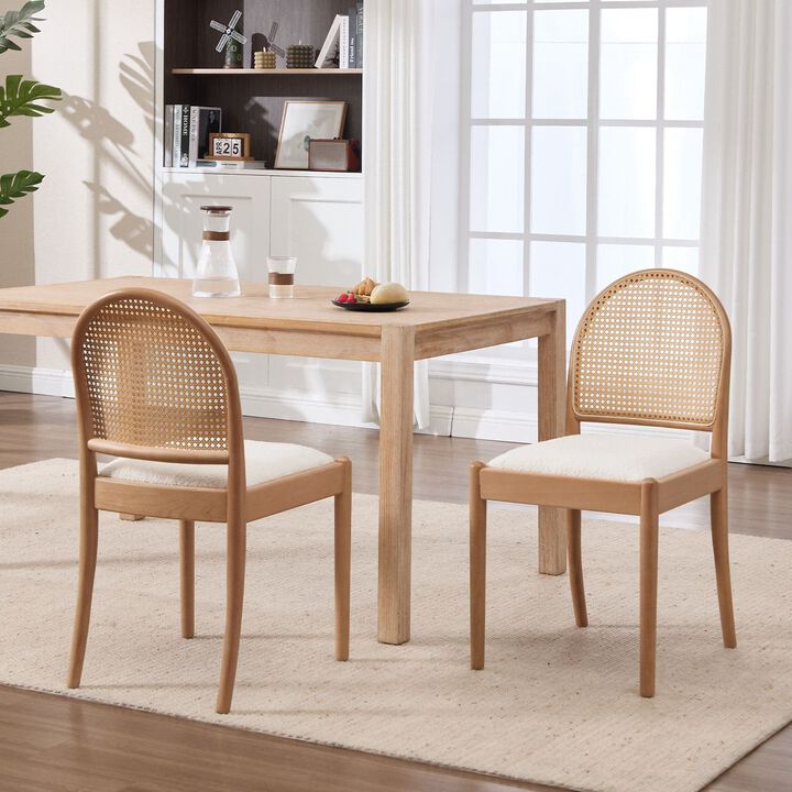 Envelor Modern Chenille Upholstered Rattan-Back Dining Chair with Beechwood Legs, Set of 2