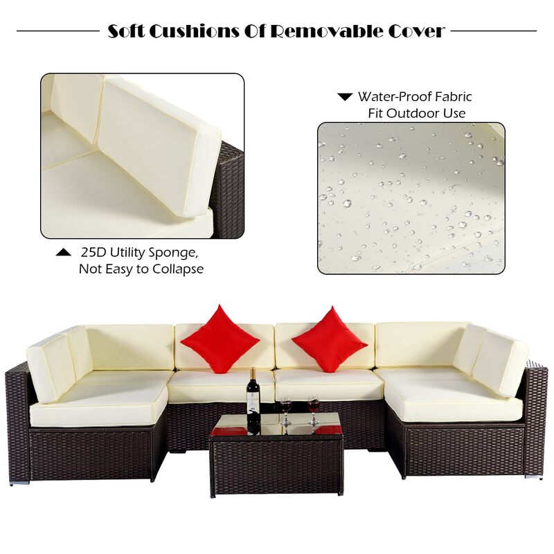 7-Piece Rattan Cushioned Sofa and Table Set, Stylish Outdoor or Indoor Furniture