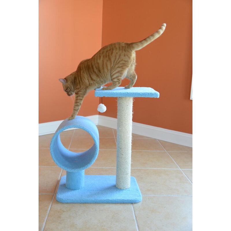 Armarkat Sky Blue 25 Real Wood Cat Tree With Scratcher And Tunnel For Privacy And Hiding