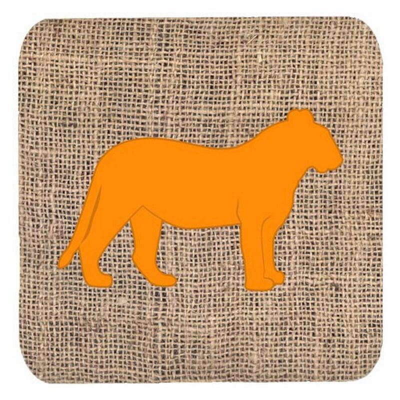 Caroline's Treasures BB1010-BL-OR-FC Tiger Burlap and Orange Foam Coasters (Set of 4), 3.5 H x 3.5 W, Multicolor