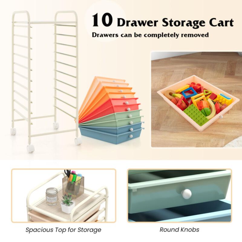 Hivvago 10 Drawer Rolling Storage Cart Organizer with 4 Universal Casters