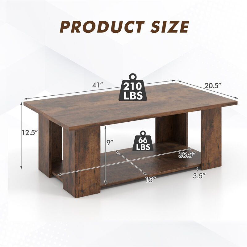 2-Tier  Wood Coffee Table with Storage Shelf for Living Room or Lounge