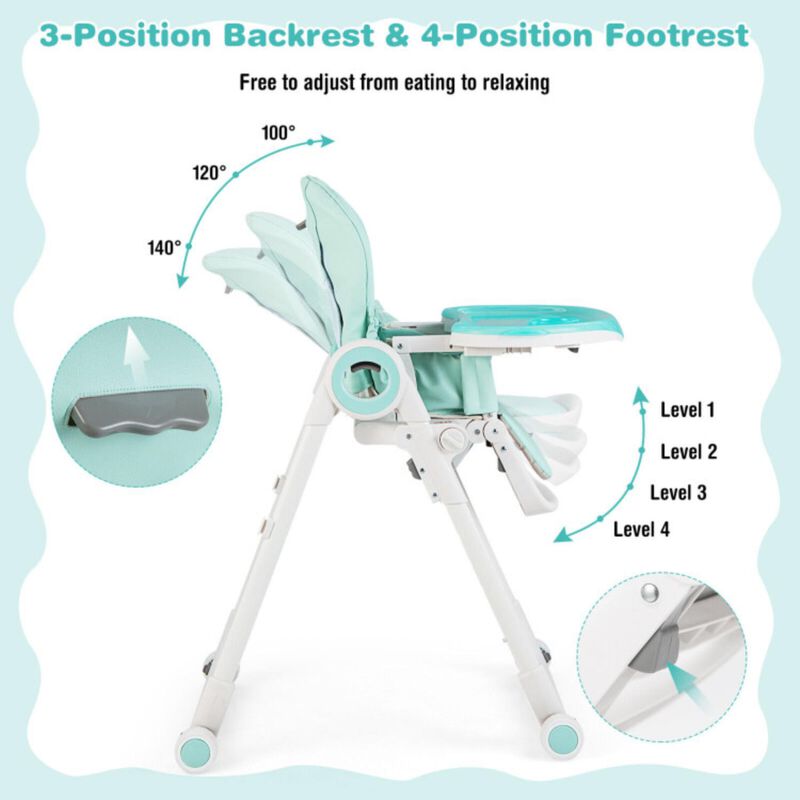 Hivvago Baby High Chair Foldable Feeding Chair with 4 Lockable Wheels
