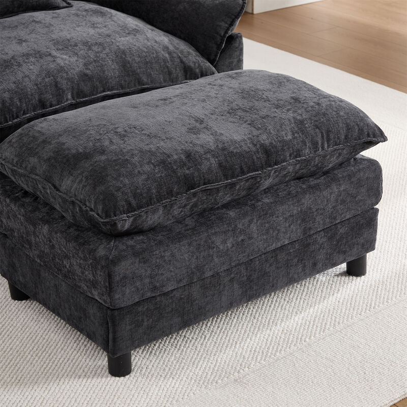 44.5 Inch Modern Chenille Accent Chair with Ottoman, Single Upholstered Reading Armchair image number 6