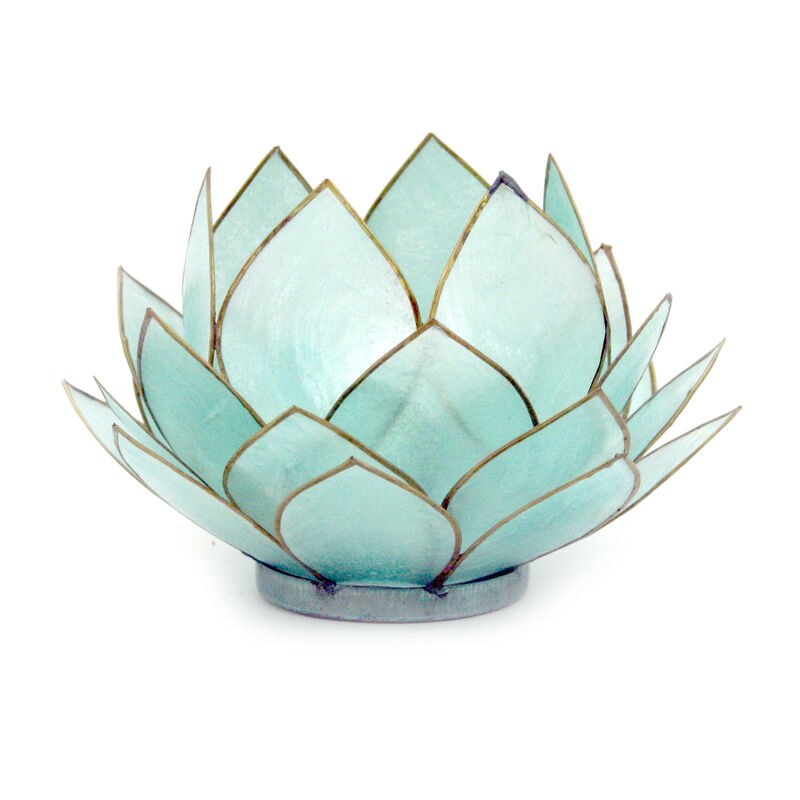 Light Blue Capiz Shell Opening Lotus Flower Bulb Tealight Candle Holder image number 0