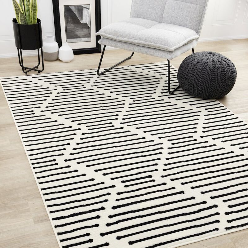 Novelle Home Functional Style Black White Geometric Area Rug, 4'7 x 6'7 image number 5