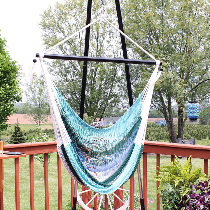 Sunnydaze Polyester Rope Hammock Chair with Cushions - Lagoon Stripes