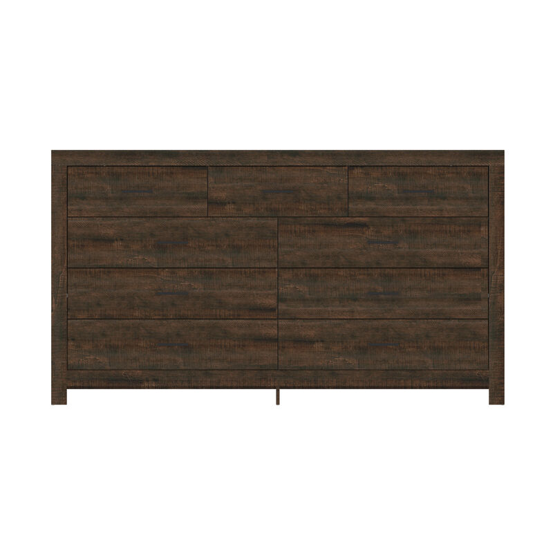 FUFU&GAGA 9-Drawer Rustic Dresser with Vintage Charm, Durable Build, (63" W x 15.7" D x 35.4" H), Brown
