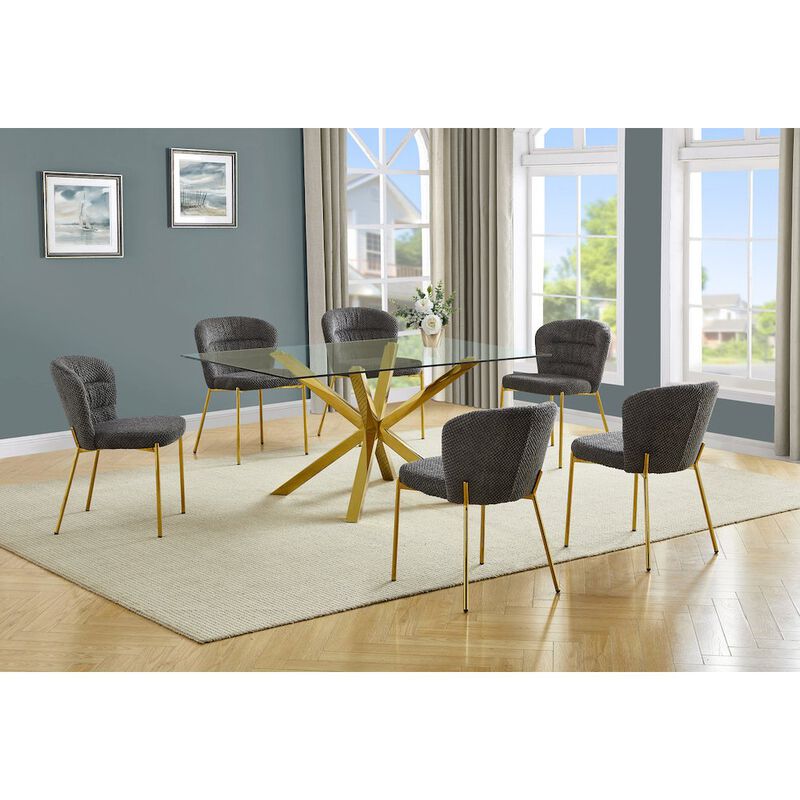 Best Quality Furniture Rectangle Tempered Glass Dining Table With 6 Dark Grey Side Chairs