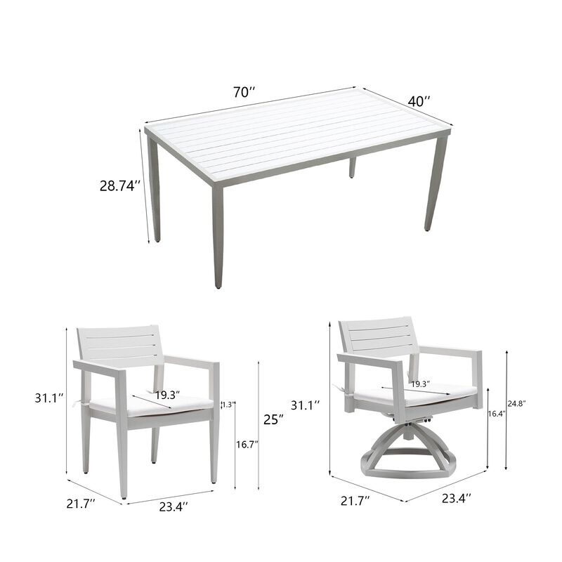 MONDAWE 7-Piece Modern Patio Dining Set with 4 Dining Chairs & 2 Swivel Rockers and Two-tone Table Top Rectangle Table image number 2