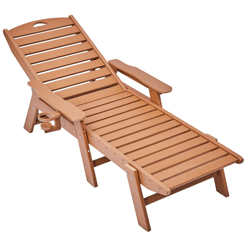 Outdoor Chaise Lounge Chair, 6-Position Adjustable HDPE Recliner with Cup Holder image number 0