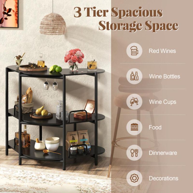 Hivvago 3-Tier Liquor Bar Table with Stemware Racks and Storage Shelves