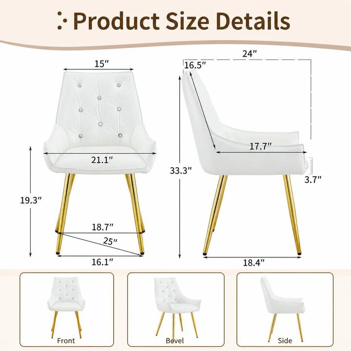 GOODSILO Crocodile Pattern Tufted Accent Chair with High Resilience Cushion Metal Legs for Dining Room Living Room Office, Set of 2