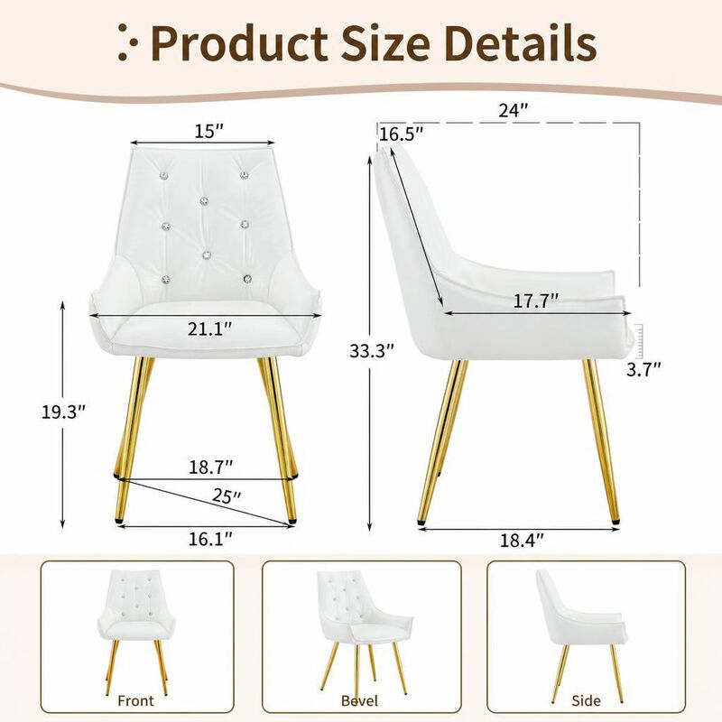 GOODSILO Crocodile Pattern Tufted Accent Chair with High Resilience Cushion Metal Legs for Dining Room Living Room Office, Set of 2 image number 1