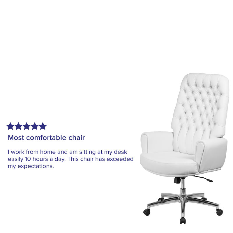 Rochelle High Back Traditional Tufted White LeatherSoft Executive Swivel Office Chair with Arms image number 2