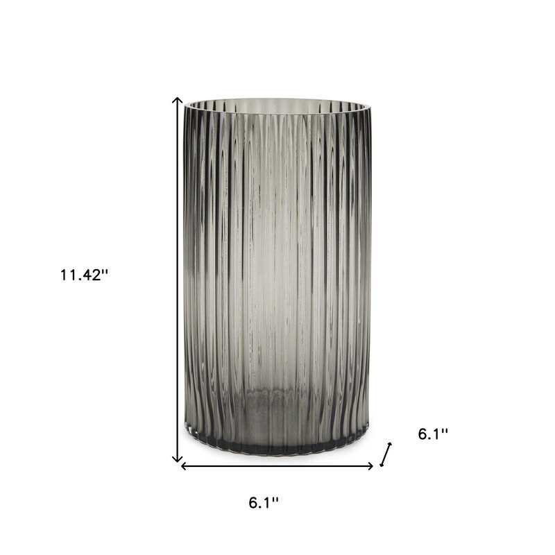 HomeRoots 11" Black Cylinder Ribbed Glass Table Vase image number 3