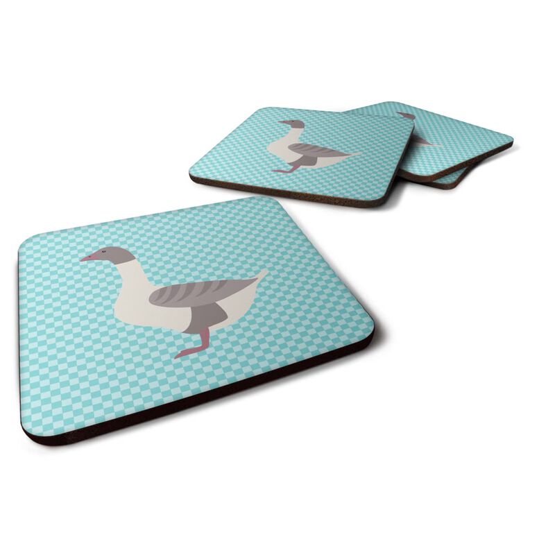 Caroline's Treasures Buff Grey Back Goose Blue Check Decorative coasters, 3.5, Multicolor