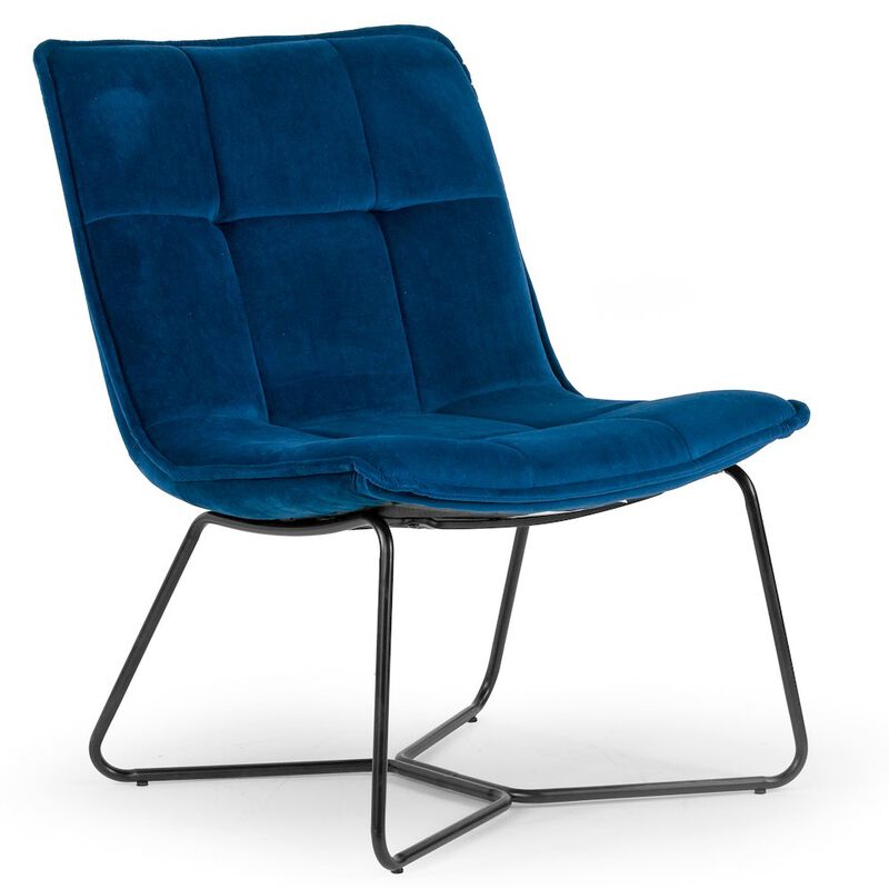 Glamour Home Aurele Blue Velvet Fabric Armless Accent Chair with Black Metal Legs