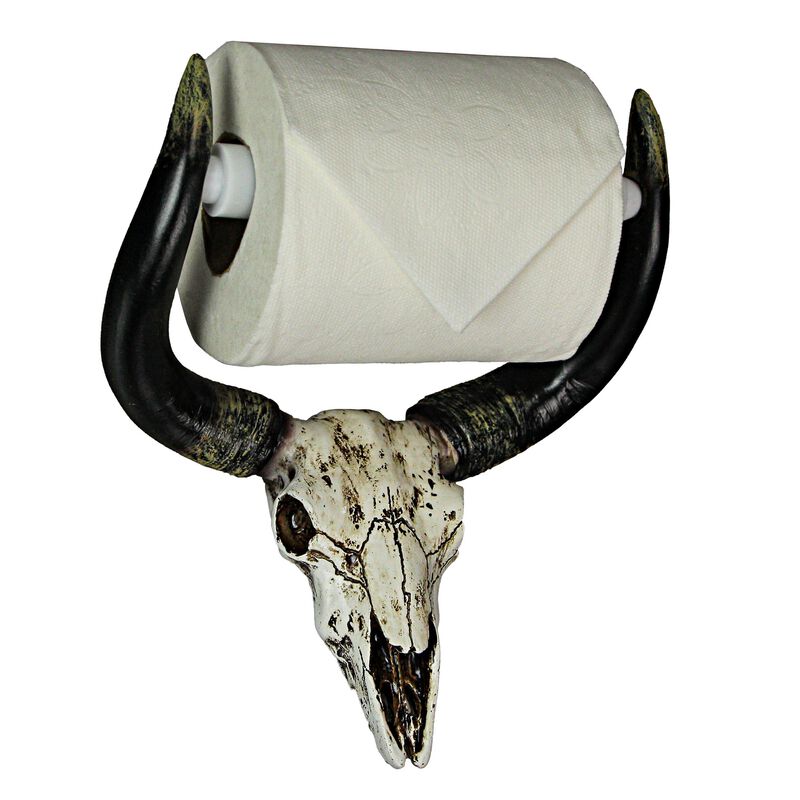 Rustic Faux Steer Skull Decorative Toilet Paper Holder Resin Bathroom Home Decor image number 1