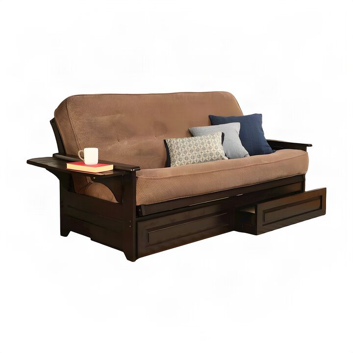 Phoenix Frame-Espresso Finish-Marmont Mocha Mattress-Storage Drawers