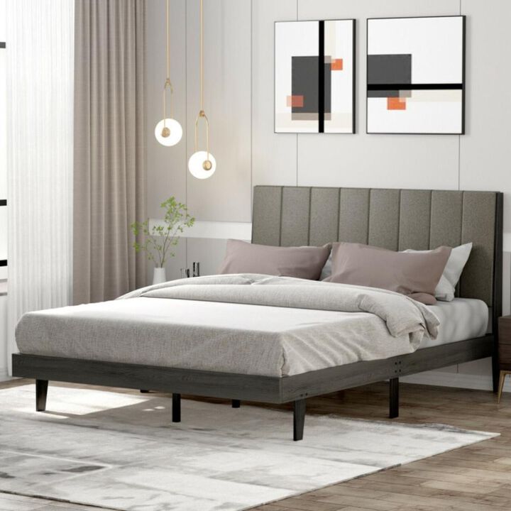 Hivvago Queen Size Upholstered Bed Frame with Tufted Headboard